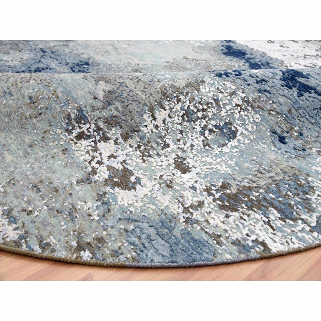 Rug 10'2"x10'2" Gray Hand Knotted Abstract Design Wool Round Oriental - 7