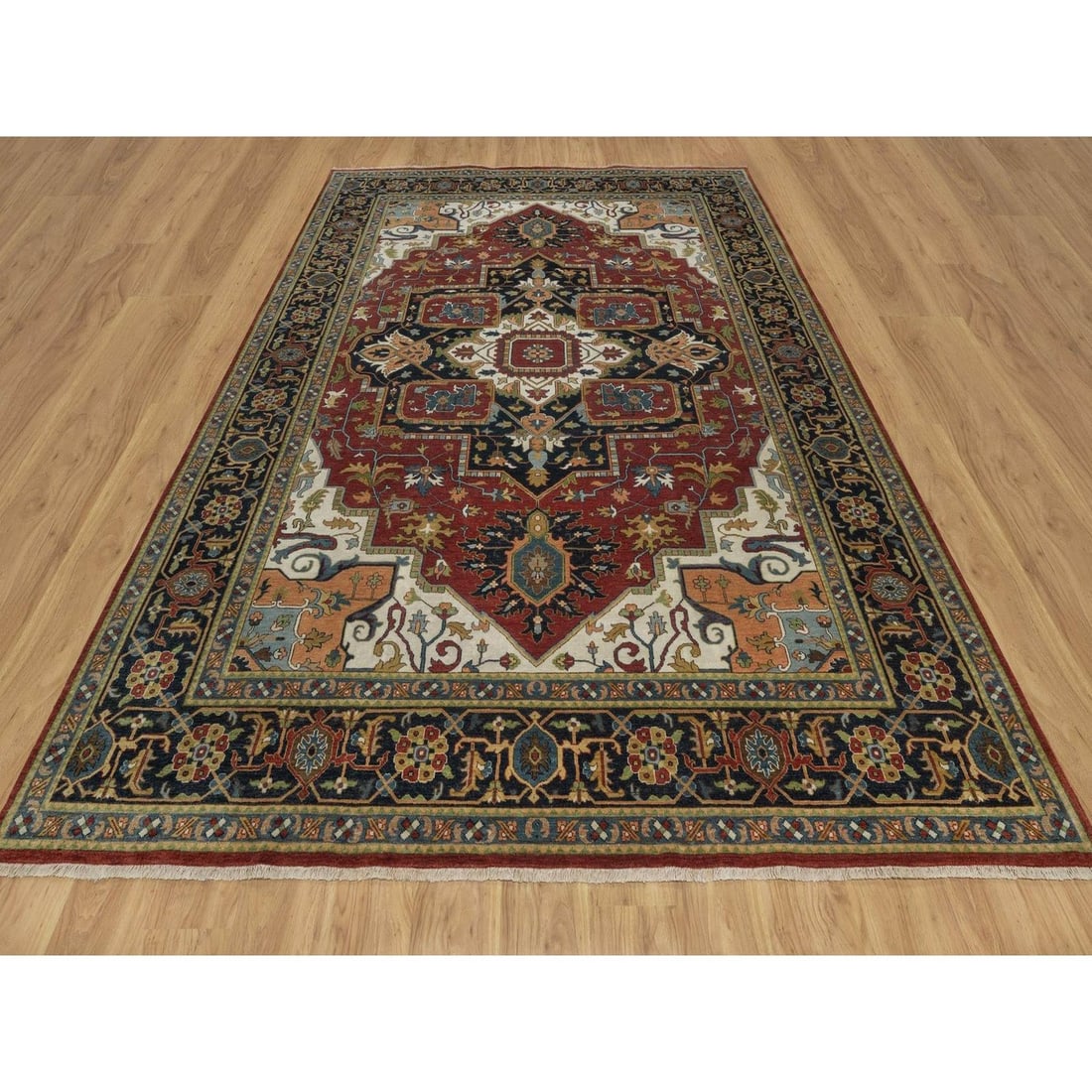 Oriental 8'8"x12'2" Red Hand Knotted Wool Rug Antiqued Fine Heris Revival - 2