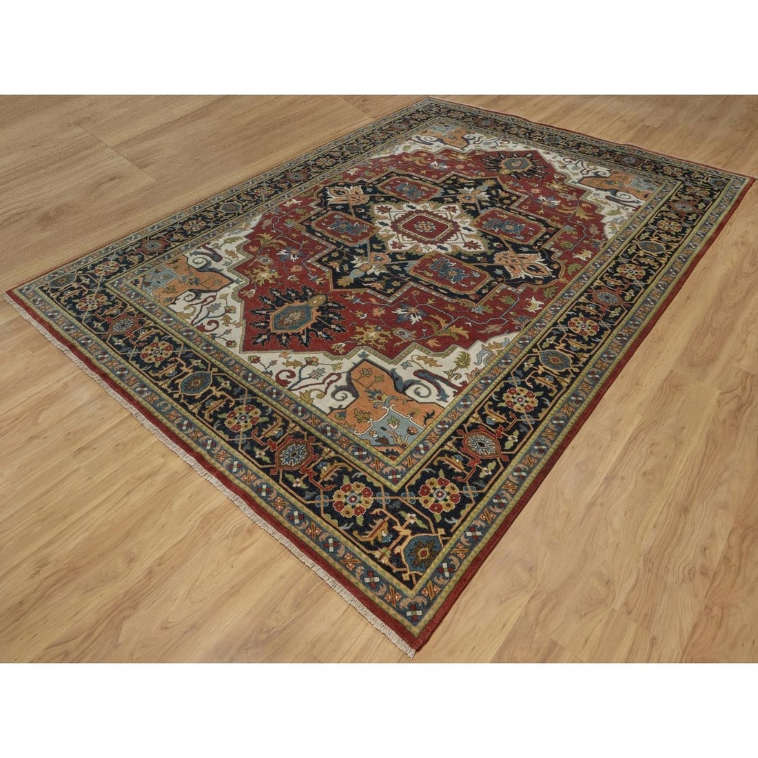 Oriental 8'8"x12'2" Red Hand Knotted Wool Rug Antiqued Fine Heris Revival - 3