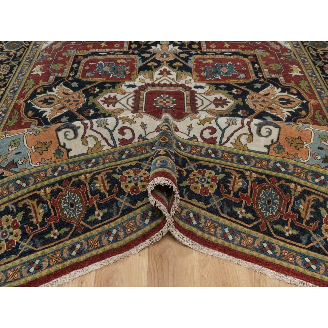 Oriental 8'8"x12'2" Red Hand Knotted Wool Rug Antiqued Fine Heris Revival - 5