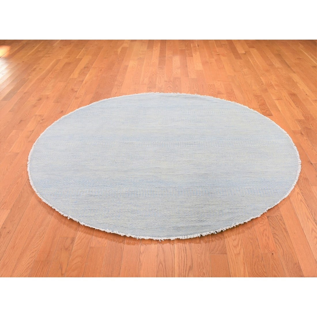 Rug 6'x6' Blue Grass Design Wool and Silk Round Hand Knotted Oriental - 2