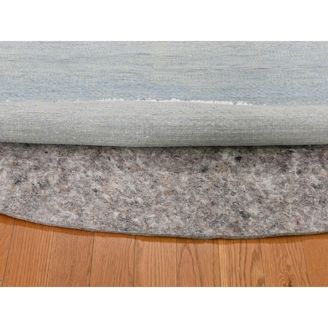 Rug 6'x6' Blue Grass Design Wool and Silk Round Hand Knotted Oriental - 3