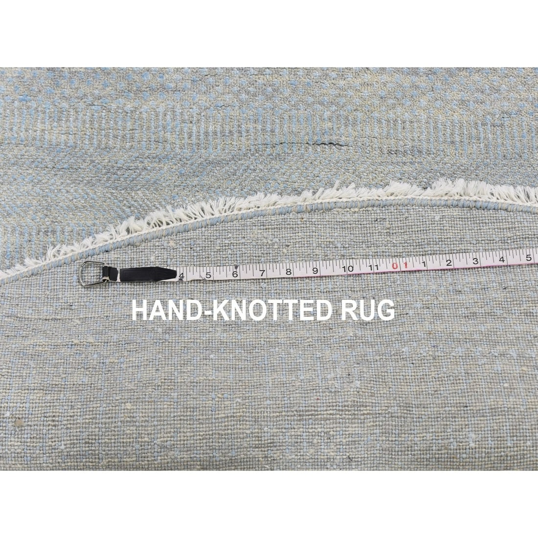 Rug 6'x6' Blue Grass Design Wool and Silk Round Hand Knotted Oriental - 7