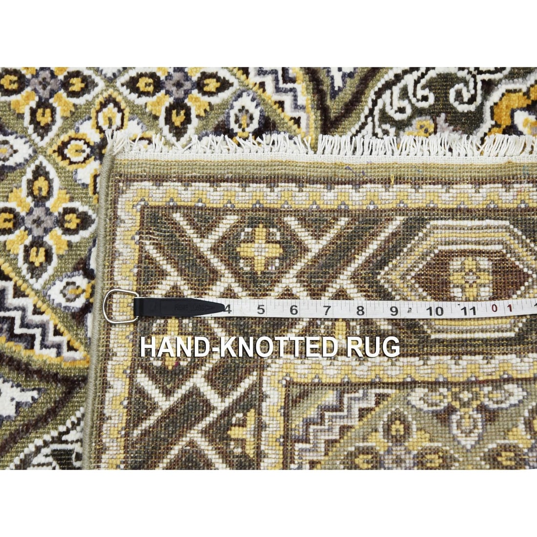 Rug 4'x6'2" Taupe-Brown Textured Wool Silk Mughal Inspired Hand-Knotted - 7