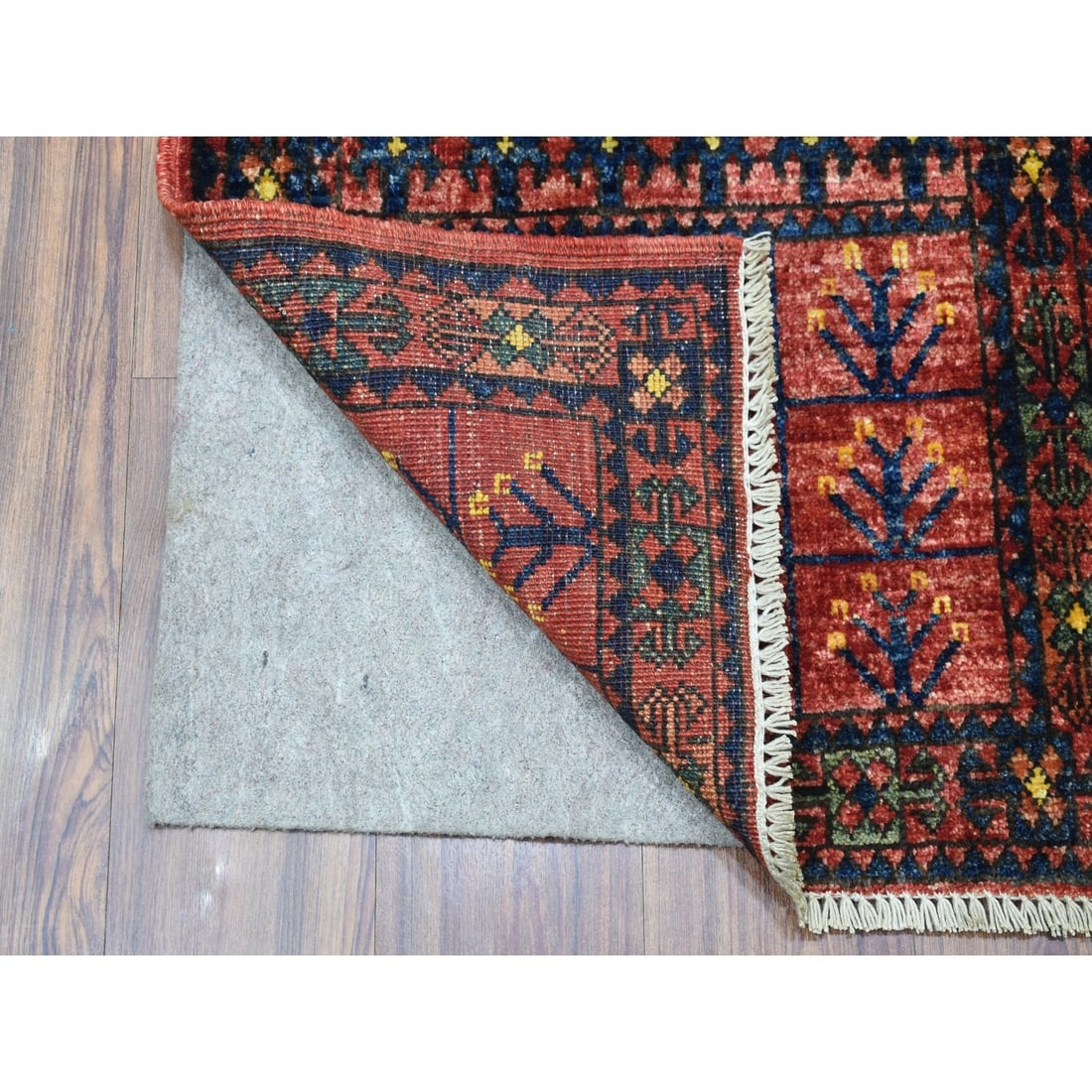 Rug 2'x2'10" Red Wool Afghan Ersari Tribal Design Hand Knotted Oriental - 2