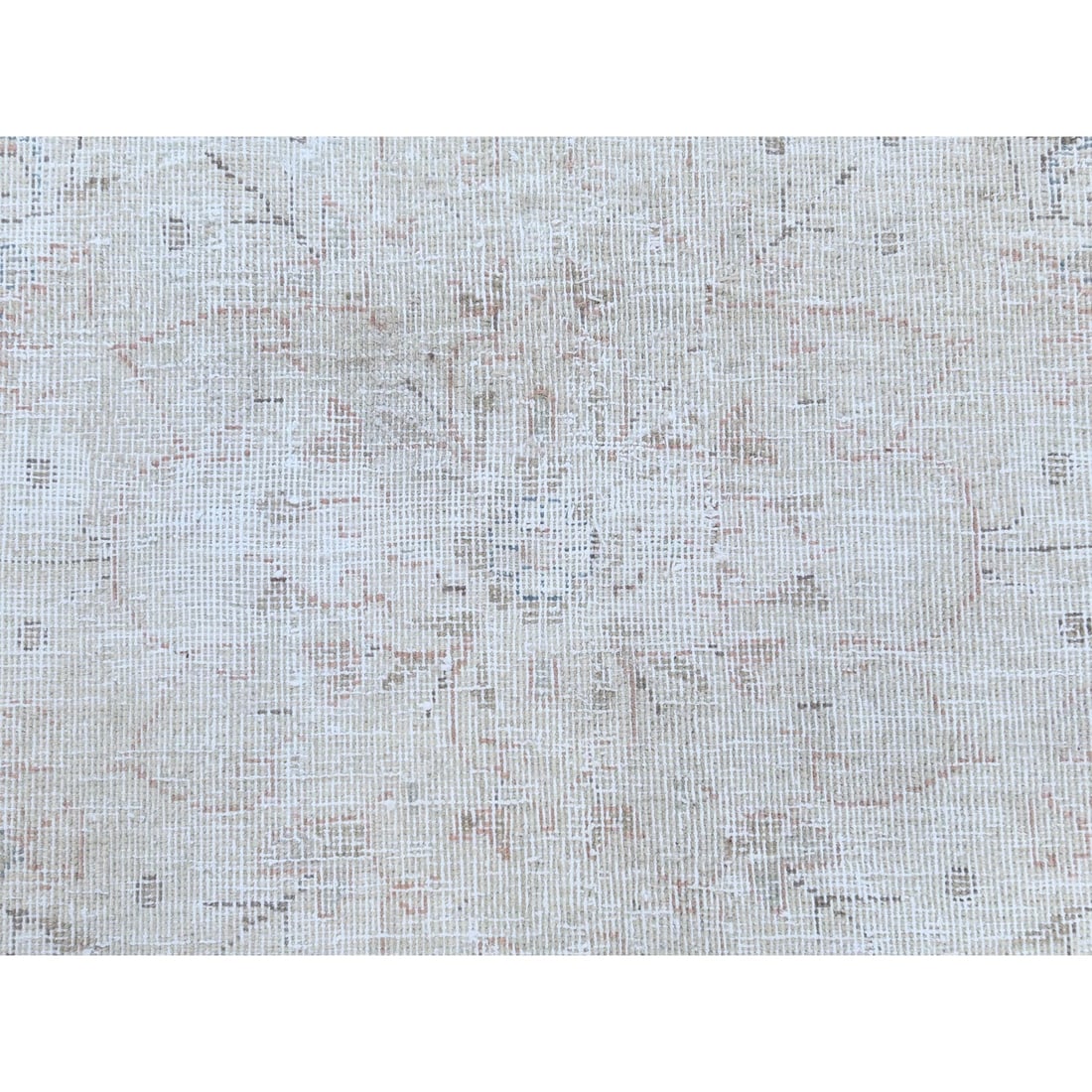 Rug 9'4"x13'1" Pink Hand Knotted Worn Wool Distressed Old Farsian Karman - 9