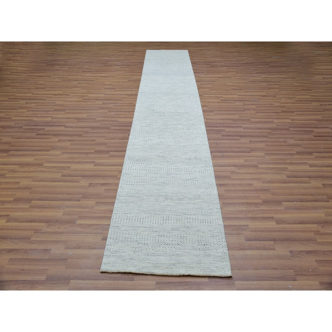 Rug 2'7"x13'9" Owl Gray Hand Knotted Grass Design Undyed Pure Wool Runner - 2