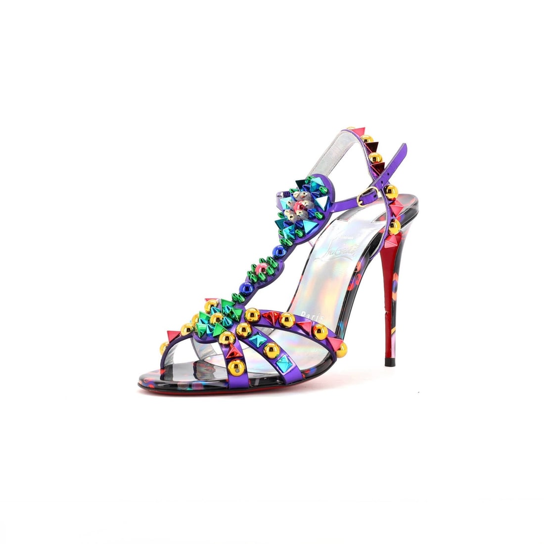 100 Christian Louboutin Women's Goldora Heeled Sandals Studded Patent (1 of 5)