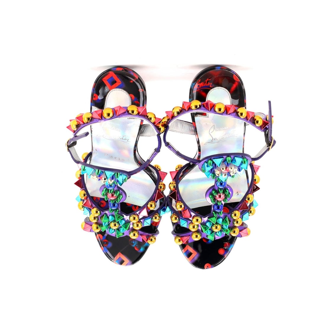 100 Christian Louboutin Women's Goldora Heeled Sandals Studded Patent - 2