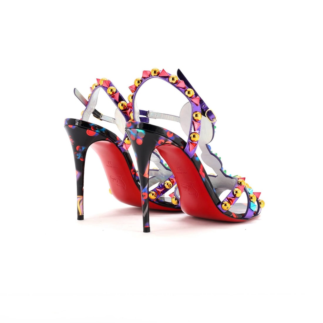 100 Christian Louboutin Women's Goldora Heeled Sandals Studded Patent - 3