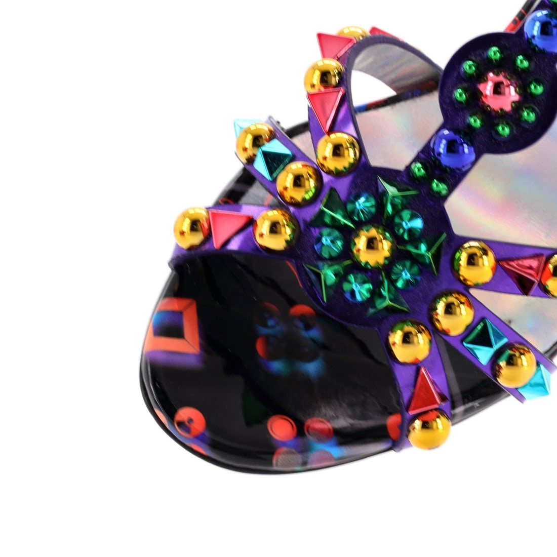 100 Christian Louboutin Women's Goldora Heeled Sandals Studded Patent - 5