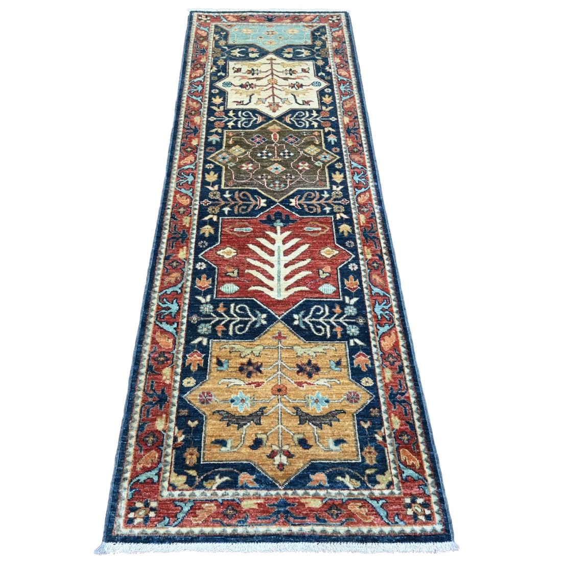 Rug 2'6"x7'10" Blue Caucasian Akstafa Design All Wool Hand Knotted Runner (1 of 6)