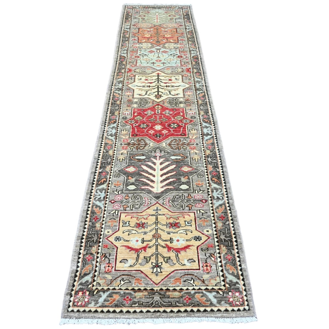 Rug 2'7"x11'6" Gray Caucasian Akstafa Design Hand Knotted All Wool Runner (1 of 6)