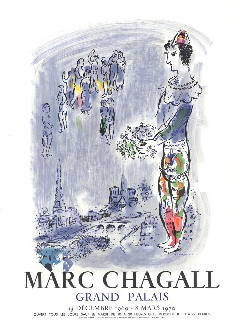 Gra MARC CHAGALL The Magician Of Paris 28" x 20" Lithograph 1970 Modernism Blue (1 of 4)