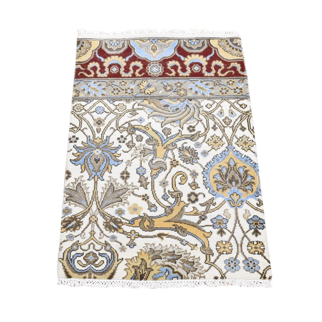 Rug 2'x3'2" Ivory Rajasthan Design Hand Knotted Wool Mat Fragment Sample: Rug 2'x3'2" Ivory Rajasthan Design Hand Knotted Wool Mat Fragment Sample This listing features Rug 2'x3'2" Ivory Rajasthan Design Hand Knotted Wool Mat Fragment Sample. Item specifics are provided