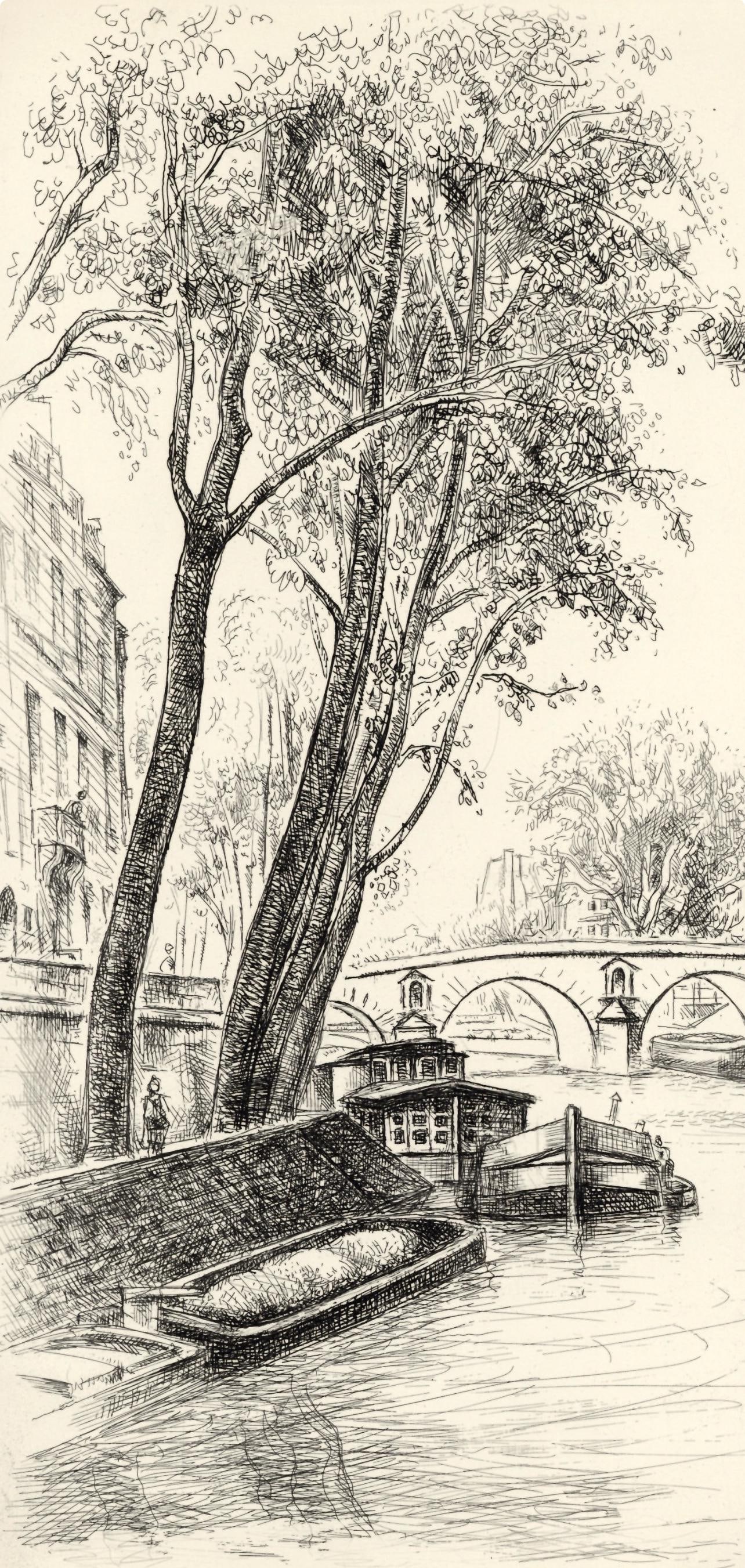 Etching - Robert Lotiron - le Saint-Louis - A La gloire Paris - 2