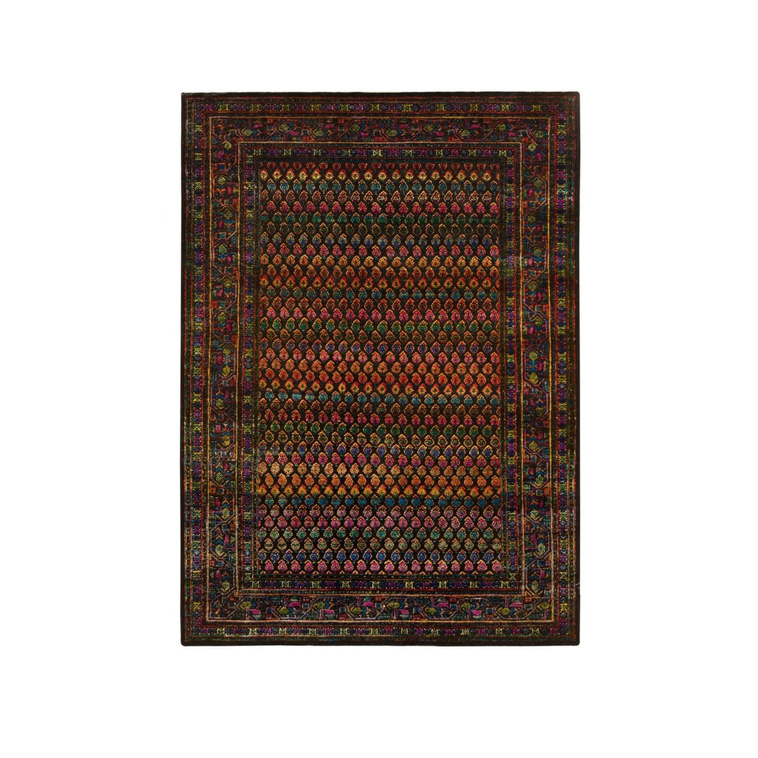 Rug 4'x6' Black Saroogh Inspired Design Wool and Silk Hand Knotted: Rug 4'x6' Black Saroogh Inspired Design Wool and Silk Hand Knotted This listing features Rug 4'x6' Black Saroogh Inspired Design Wool and Silk Hand Knotted. Item specifics are provided below. Item
