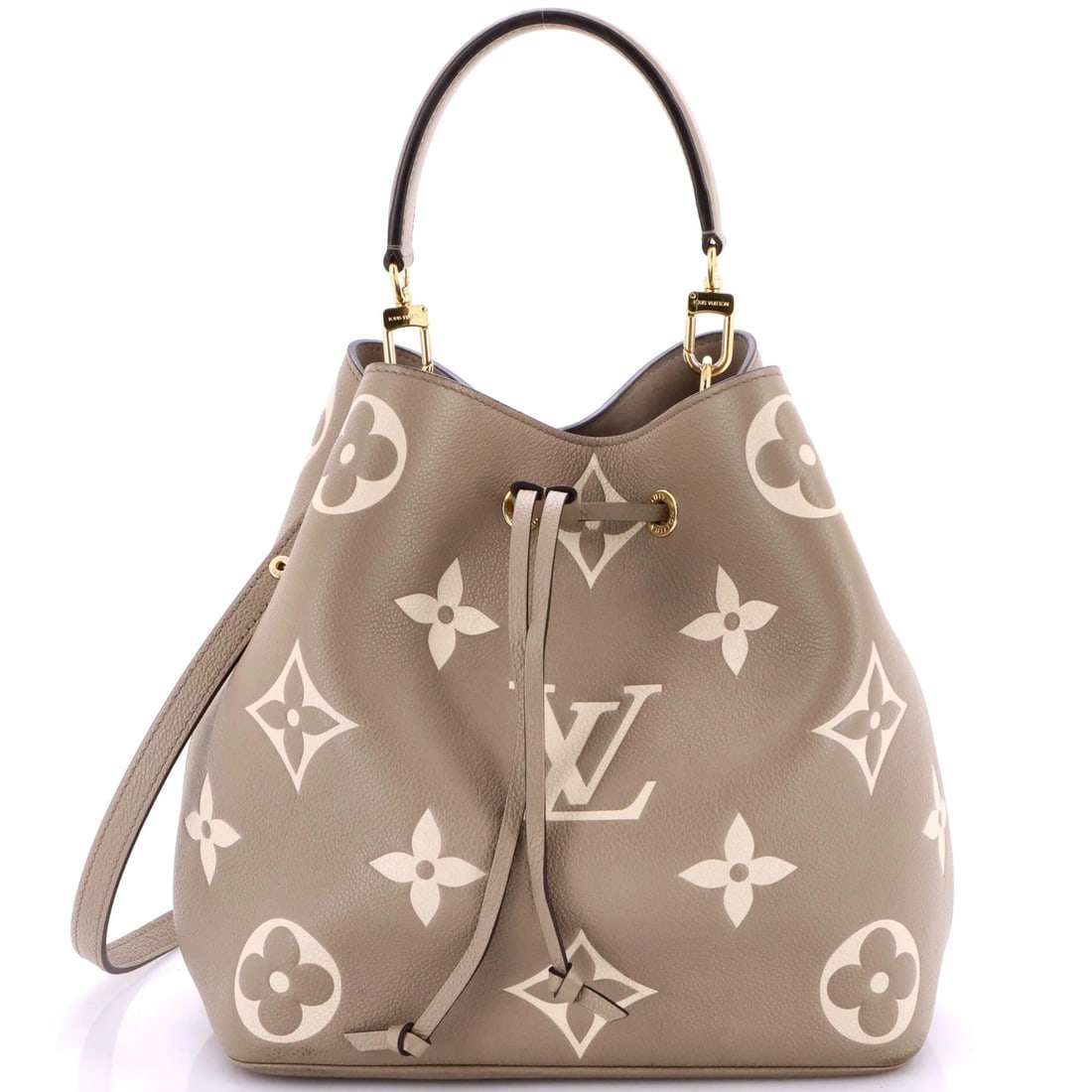 MM Louis Vuitton NeoNoe Handbag Bicolor Monogram Empreinte Giant: MM Louis Vuitton NeoNoe Handbag Bicolor Monogram Empreinte Giant This listing features MM Louis Vuitton NeoNoe Handbag Bicolor Monogram Empreinte Giant. Item specifics are provided below. Item