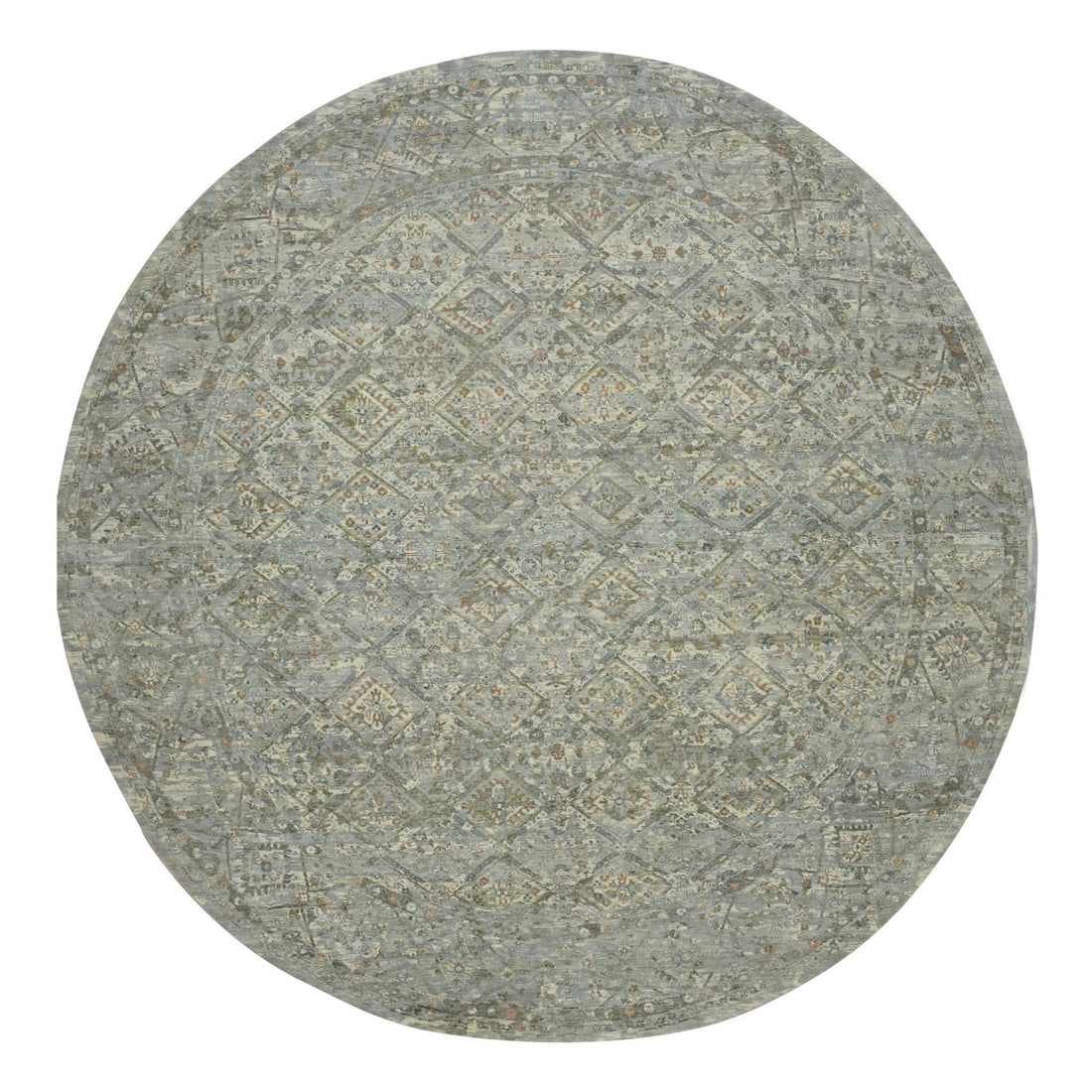 Rug 11'7"x11'7" Gray Wool Broken Garden Design Round Hand Knotted: Rug 11'7"x11'7" Gray Wool Broken Garden Design Round Hand Knotted This listing features Rug 11'7"x11'7" Gray Wool Broken Garden Design Round Hand Knotted. Item specifics are provided below. Item