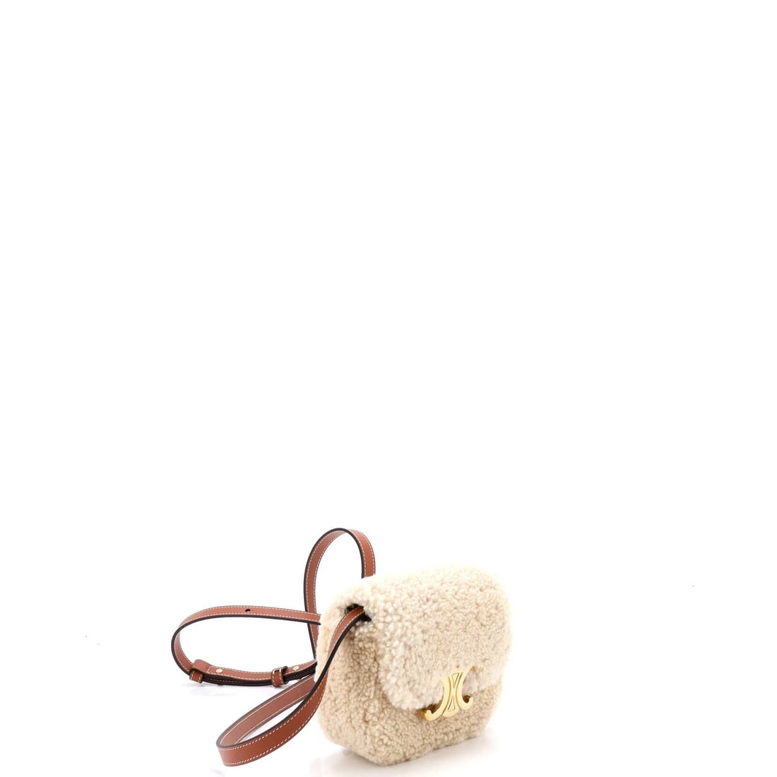 Mini Celine Triomphe Shoulder Bag Shearling - 2