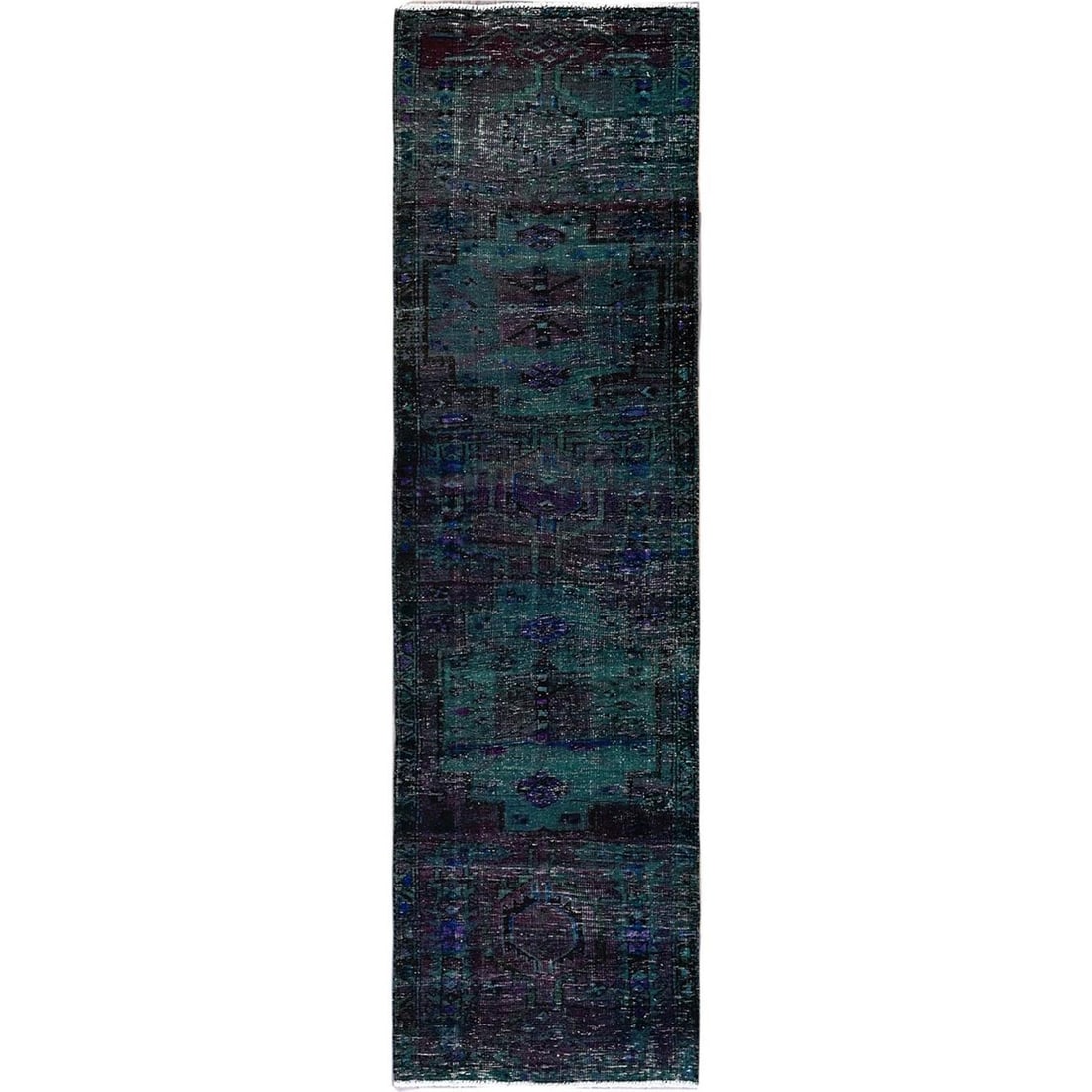 Rug 2'8"x9'6" Overdyed Green Vintage Zoroastrian Wool Hand Knotted Runner: Rug 2'8"x9'6" Overdyed Green Vintage Zoroastrian Wool Hand Knotted Runner This listing features Rug 2'8"x9'6" Overdyed Green Vintage Zoroastrian Wool Hand Knotted Runner. Item specifics are provided b