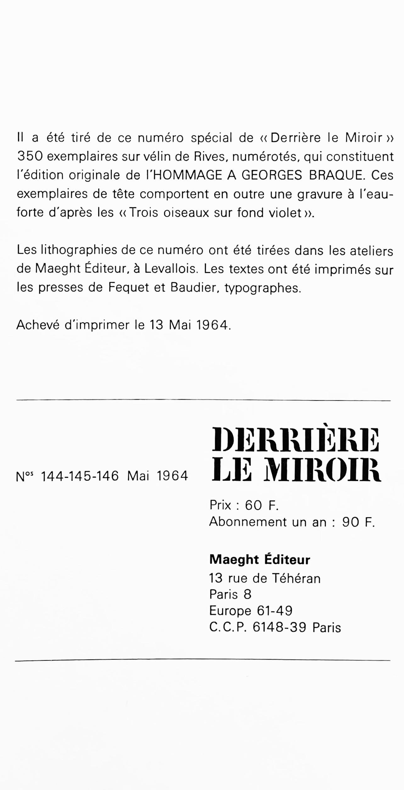 Lithograph - Raoul Ubac - Charrue - L'Hommage Georges Braque - Derrire le miroir - 6