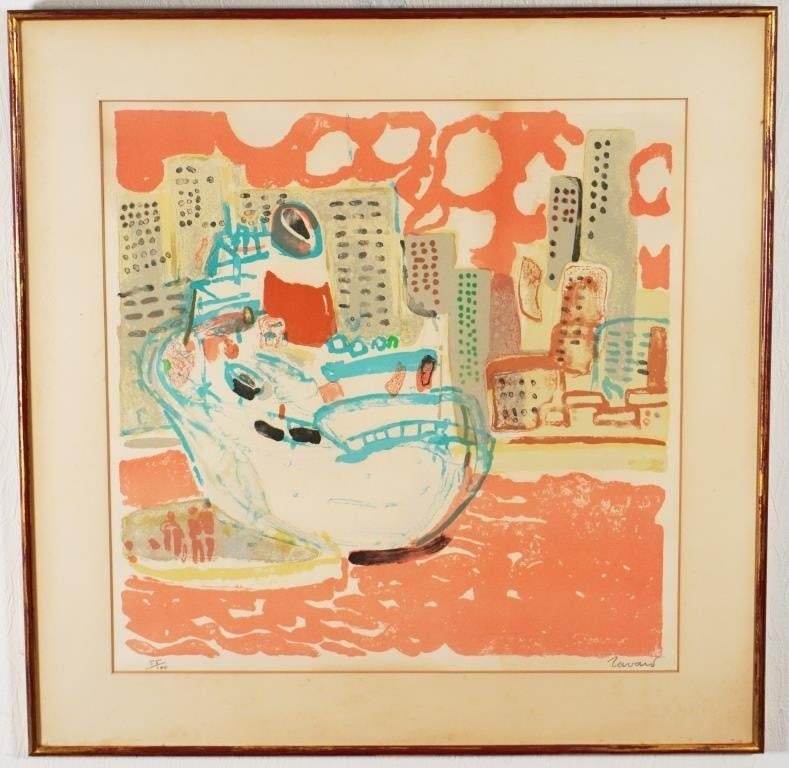 Print Albert Zavaro Lithograph Harbor Port Signed ED100 Framed French Modern Art (1 of 9)