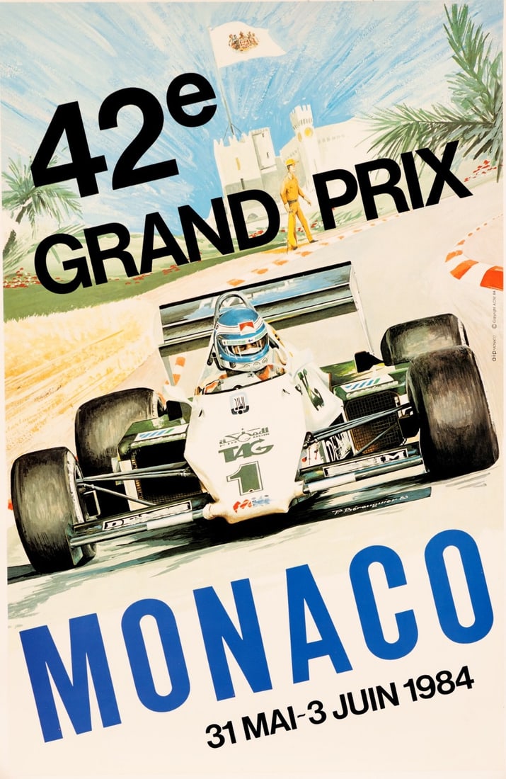 Poster Monaco Grand Prix 1984 P. Brenguier Vintage French Race Car (1 of 3)