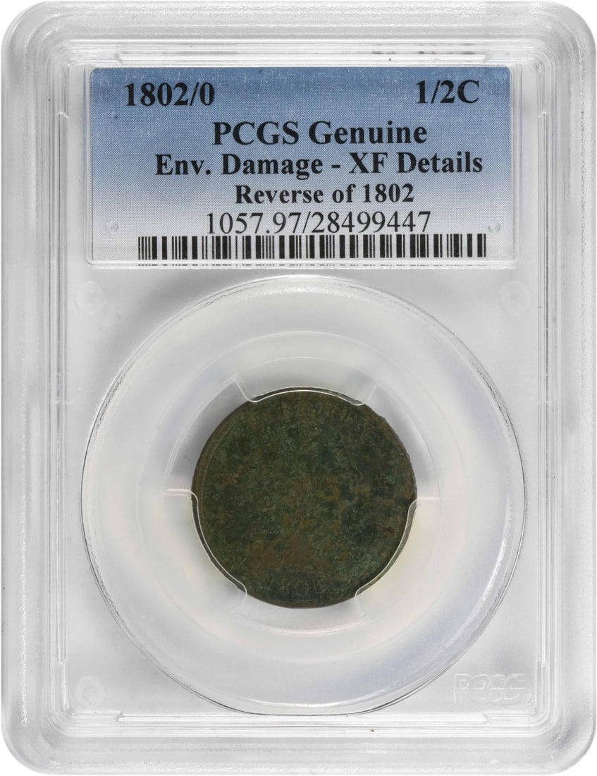 XF Details) PCGS - 1802/ 0 Half Cent Reverse of 1802 Genuine (Env. Damage (1 of 3)