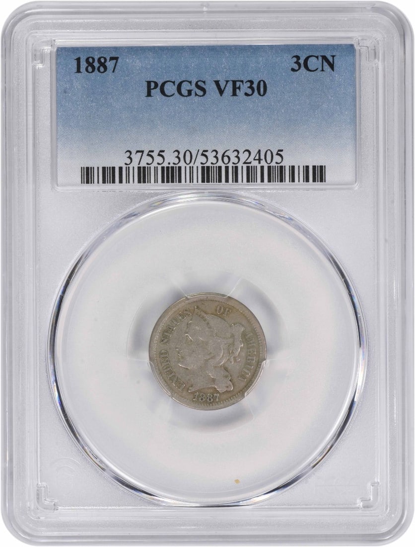 PCGS 1887 Three Cent Nickel VF30: PCGS 1887 Three Cent Nickel VF30 This listing features PCGS 1887 Three Cent Nickel VF30. Item specifics are provided below. Item Specifics: Country Of Origin: United States Certification: PCGS Circula