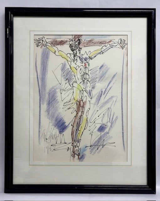 Dated Gen Paul (France) Original Ink & Crayon Drawing "Crucifixion" Signed & (1 of 10)