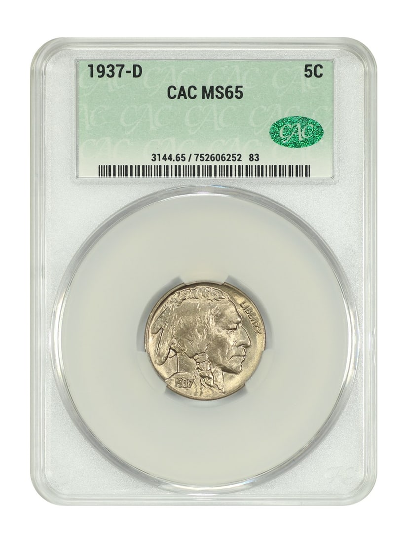 Buffalo Nickel - 1937-D 5C CACG MS65: Buffalo Nickel - 1937-D 5C CACG MS65 This listing features Buffalo Nickel - 1937-D 5C CACG MS65. Item specifics are provided below. Item Specifics: Certification: CACG Certification Number: