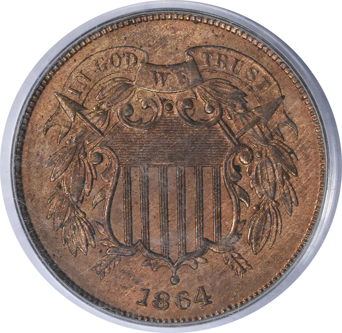 PCGS 1864 Two Cent Piece Large Motto MS65RD - 2