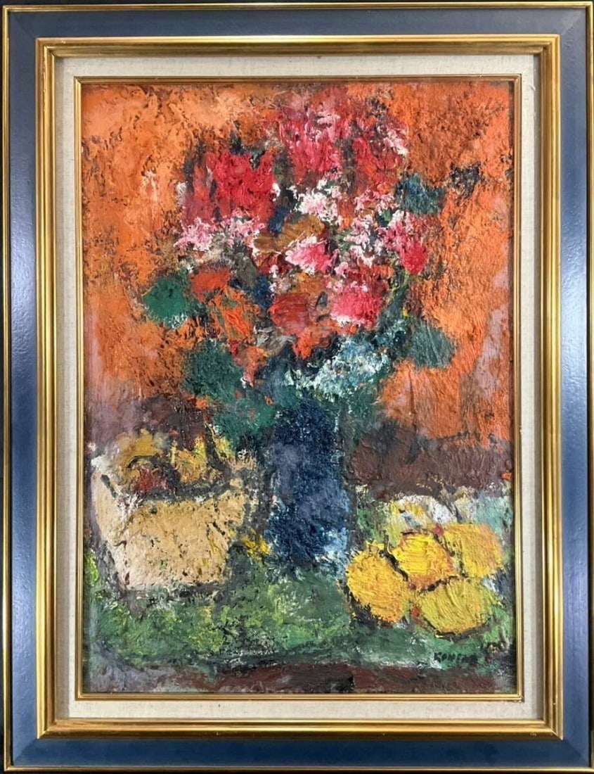 Konfar Original Oil Painting Flowers & Fruit Impasto Eastern European Art Signed (1 of 10)