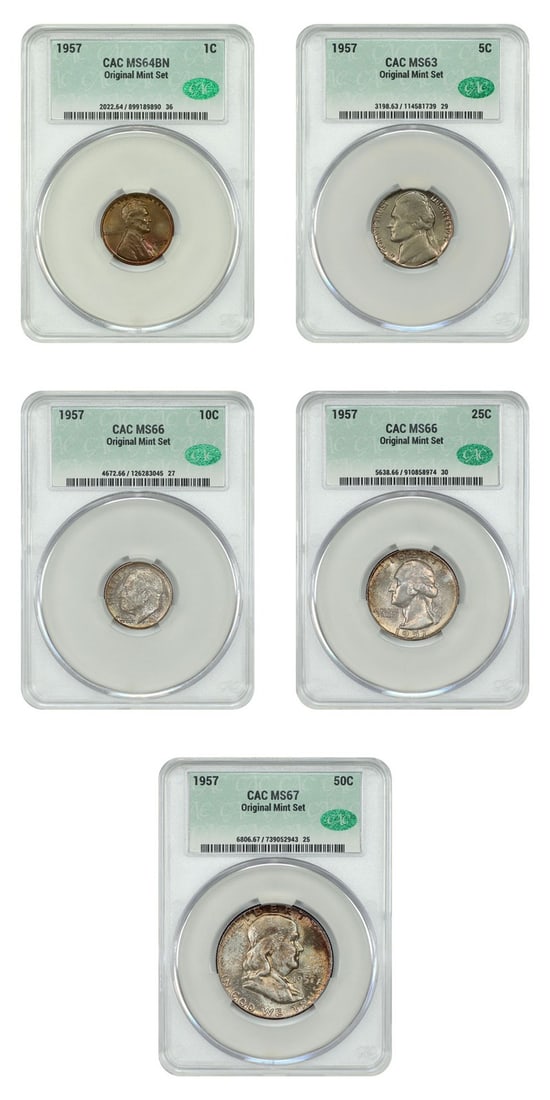 Mint Sets - 1957 1C-50C Mint Set CACG MS63-67 (Original Mint Set, 5 Coins) (1 of 4)