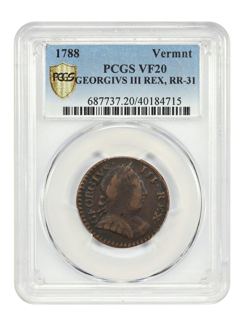 Colonials - 1788 Vermont PCGS VF20 (GEORGIVS III REX, RR-31): Colonials - 1788 Vermont PCGS VF20 (GEORGIVS III REX, RR-31) This listing features Colonials - 1788 Vermont PCGS VF20 (GEORGIVS III REX, RR-31). Item specifics are provided below. Item Specifics: