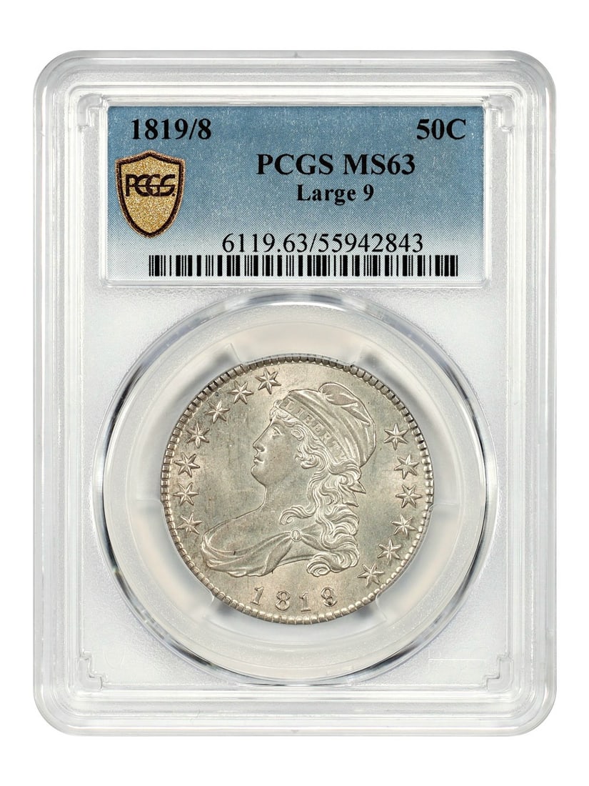 Capped Bust Half Dollar - 1819/ 8 50C PCGS MS63 (Large 9) (1 of 4)