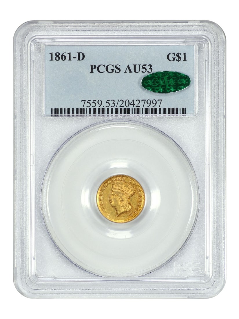 Gold Dollar - 1861-D G$1 PCGS/ CAC AU53: Gold Dollar - 1861-D G$1 PCGS/ CAC AU53 This listing features Gold Dollar - 1861-D G$1 PCGS/ CAC AU53. Item specifics are provided below. Item Specifics: Certification: PCGS Certification Number: 2042