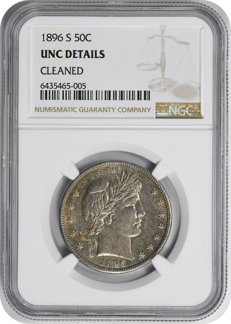 NGC 1896-S Barber Silver Half Dollar UNC Details (Cleaned): NGC 1896-S Barber Silver Half Dollar UNC Details (Cleaned) This listing features NGC 1896-S Barber Silver Half Dollar UNC Details (Cleaned). Item specifics are provided below. Item Specifics: