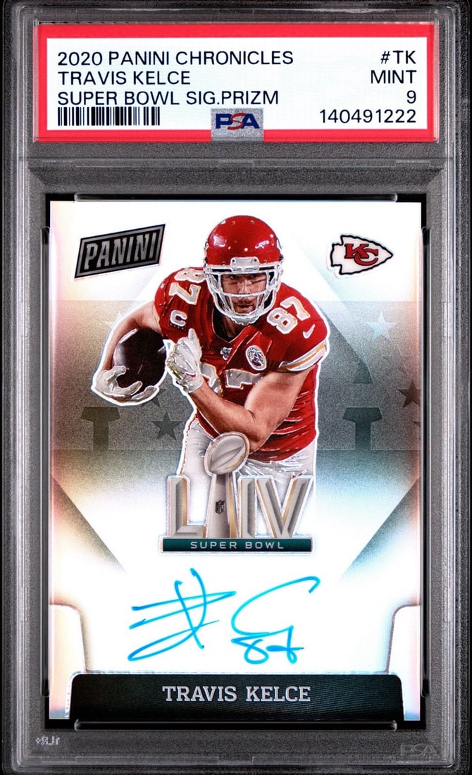 9 2020 PANINI CHRONICLES TRAVIS KELCE #TK SUPER BOWL SIGNATURE PRIZM PSA (1 of 3)