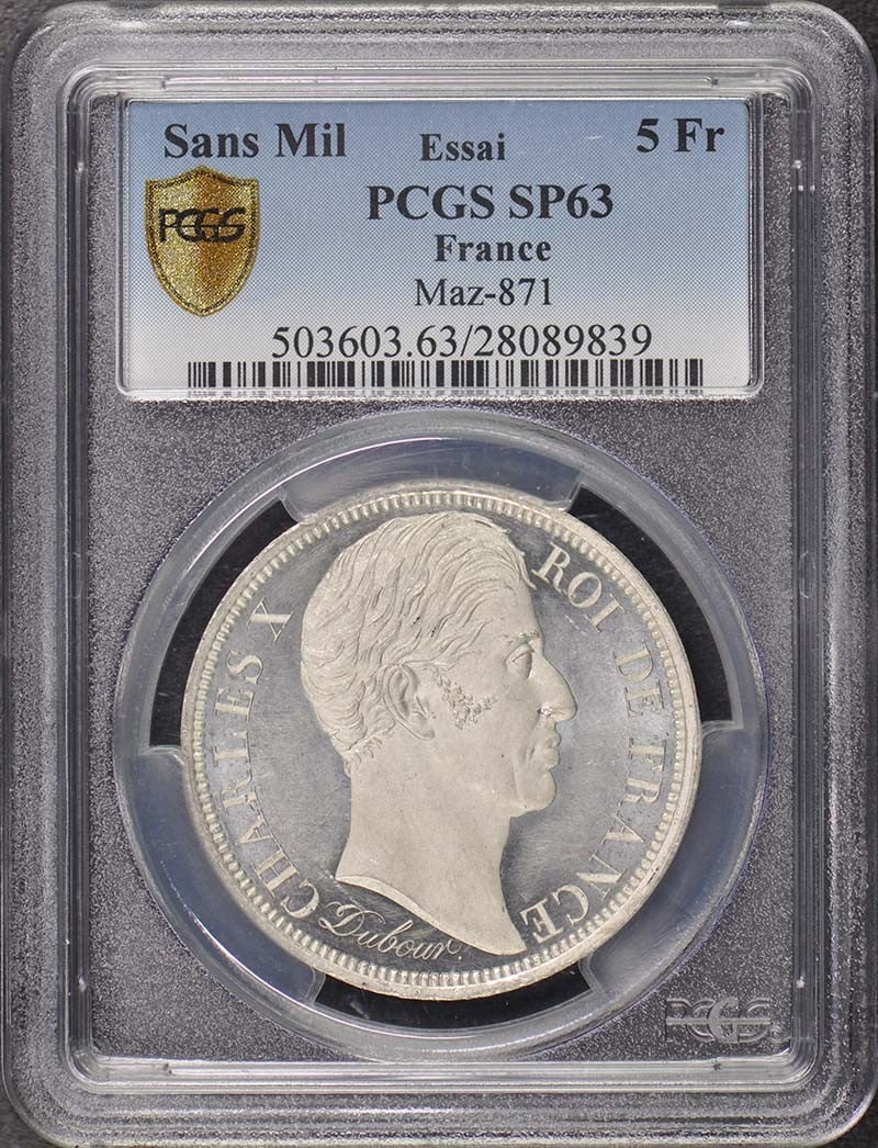 SP63 1824 Sans Mil 5 Fr Maz-871 Essai PCGS: SP63 1824 Sans Mil 5 Fr Maz-871 Essai PCGS This listing features SP63 1824 Sans Mil 5 Fr Maz-871 Essai PCGS. Item specifics are provided below. Item Specifics: Circulated/Uncirculated: Uncirculated Ye