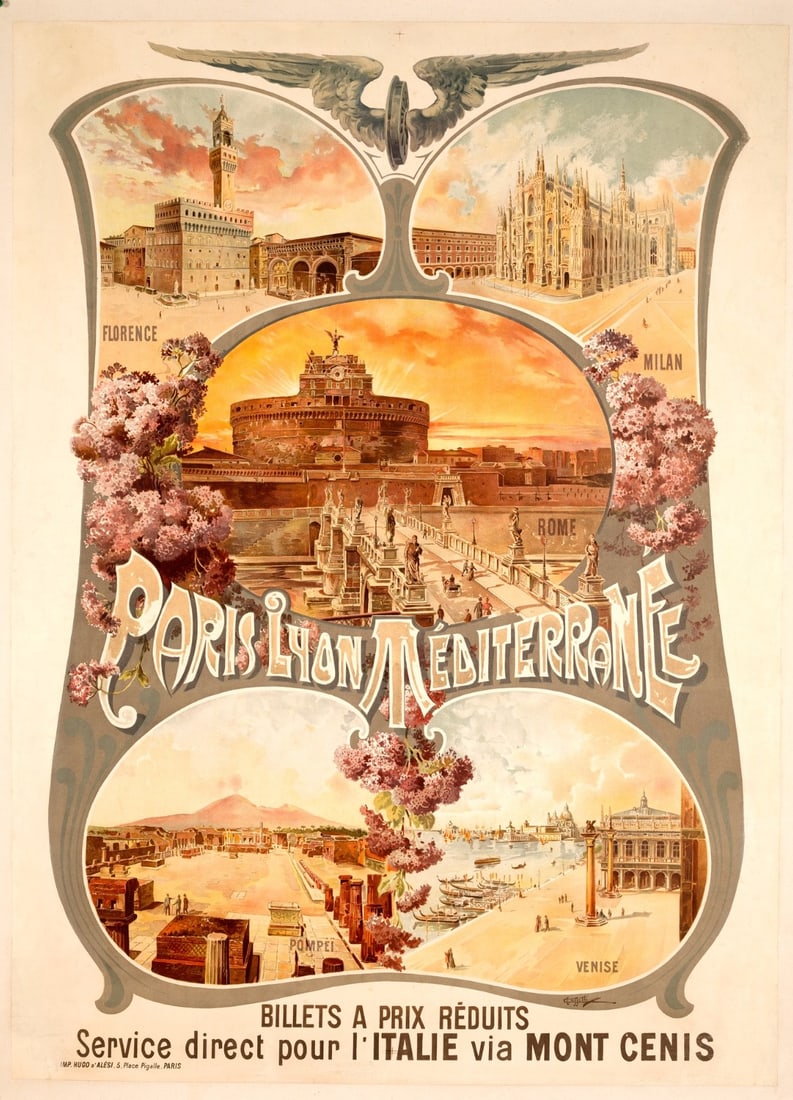 Poster Rome Venice Pompeii Milan Florence Carlo Cussetti 1900 Italian (1 of 3)