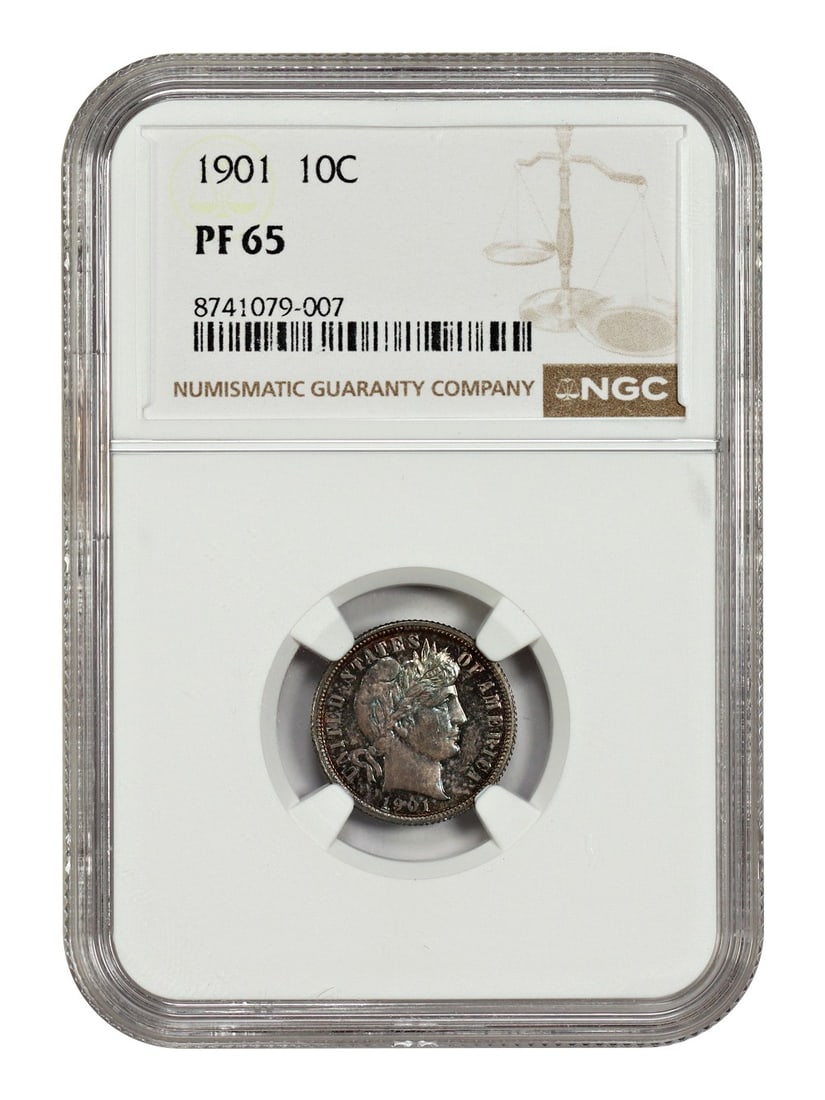 Barber Dime - 1901 10C NGC PR65: Barber Dime - 1901 10C NGC PR65 This listing features Barber Dime - 1901 10C NGC PR65. Item specifics are provided below. Item Specifics: Certification: NGC Certification Number: 8741079007