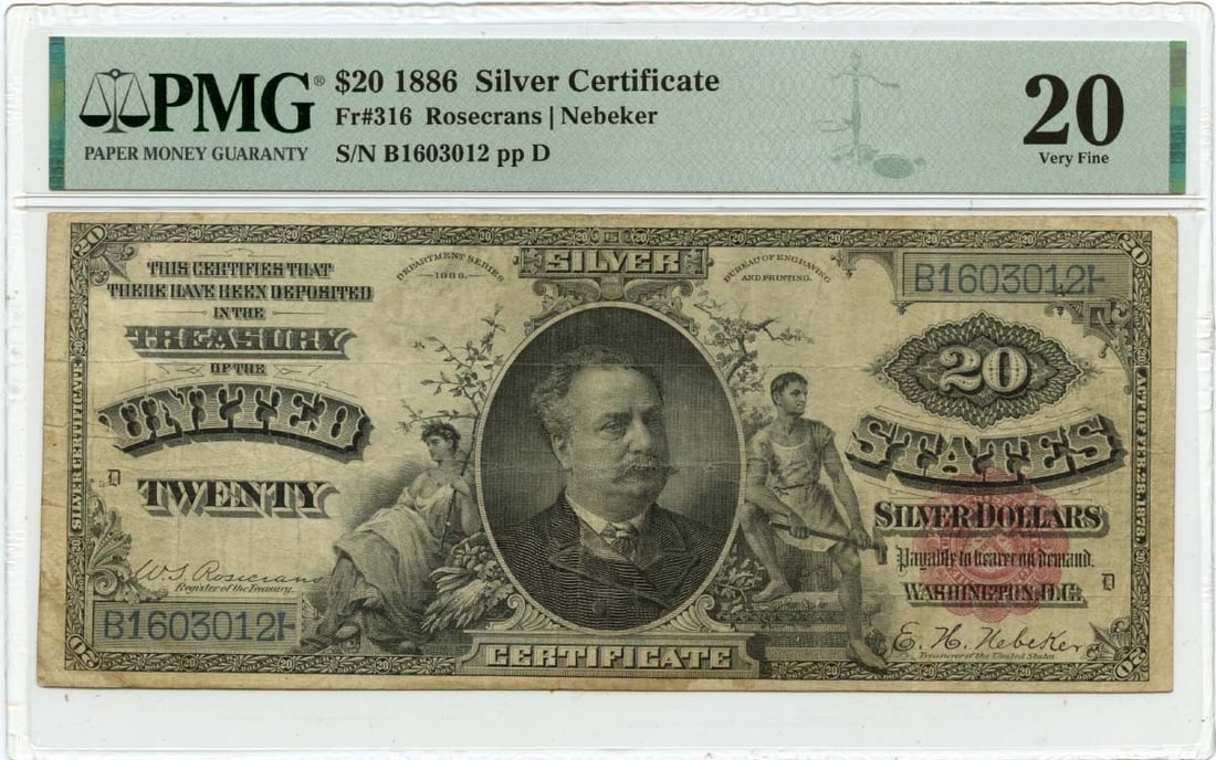 Gold 1886 $20 Silver Certificate FR#316 PMG VF20 Scarce GCC: Gold 1886 $20 Silver Certificate FR#316 PMG VF20 Scarce GCC This listing features Gold 1886 $20 Silver Certificate FR#316 PMG VF20 Scarce GCC. Item specifics are provided below. Item Specifics: