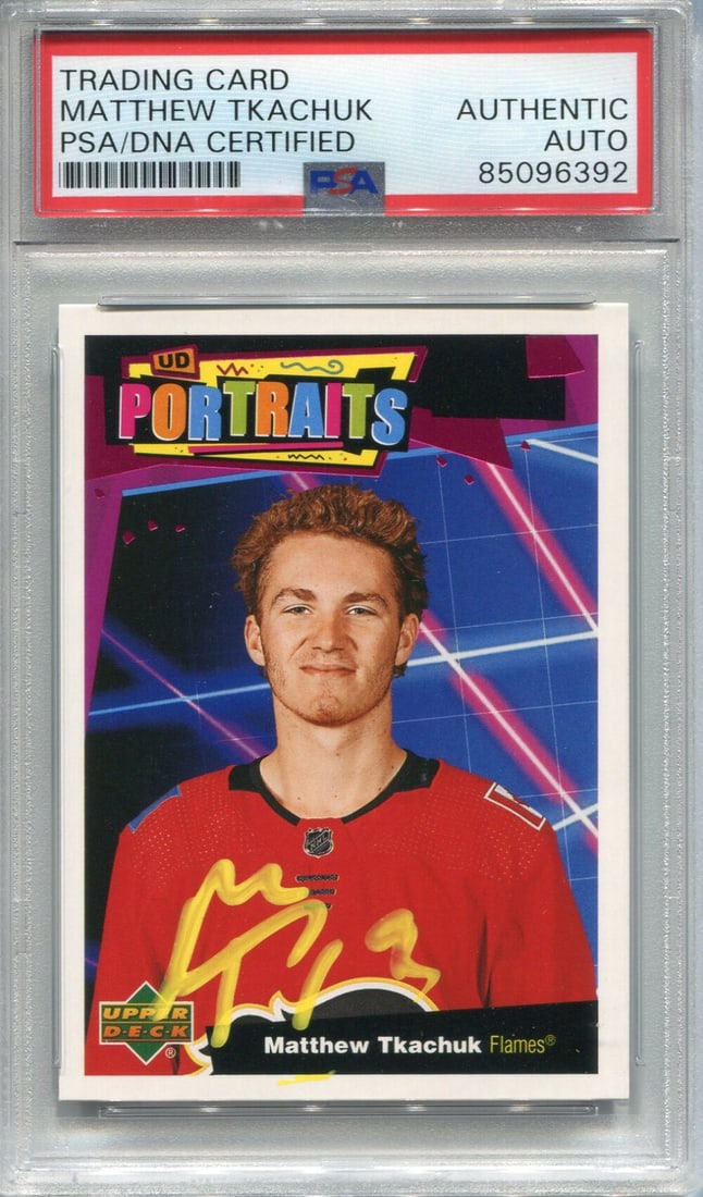 (PSA) Matthew Tkachuk Autographed 2020-21 Upper Deck Series 1 Portraits Card (1 of 2)