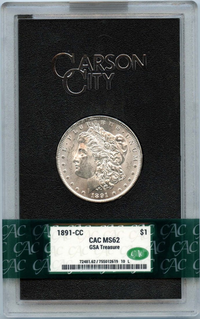 CAC 1891-CC Morgan Dollar GSA HOARD S$1 CACG MS62 (1 of 1)