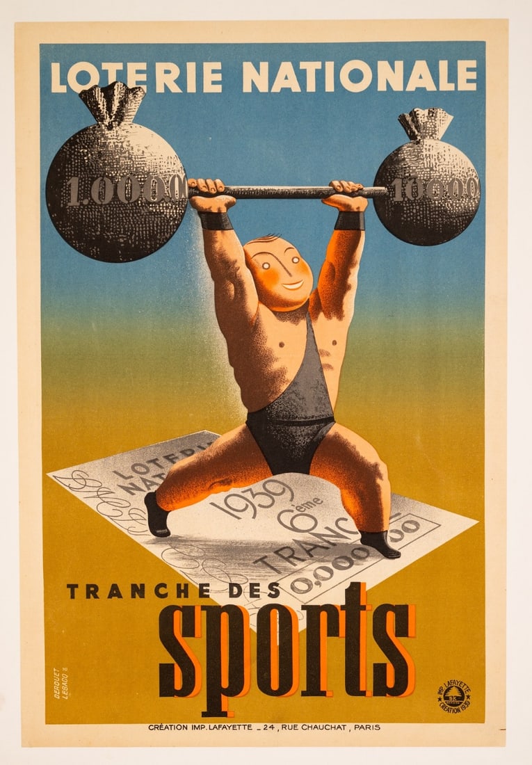 Rare 1939 Loterie Nationale Poster Derouet-Lesacq Art Deco French Lottery (1 of 3)