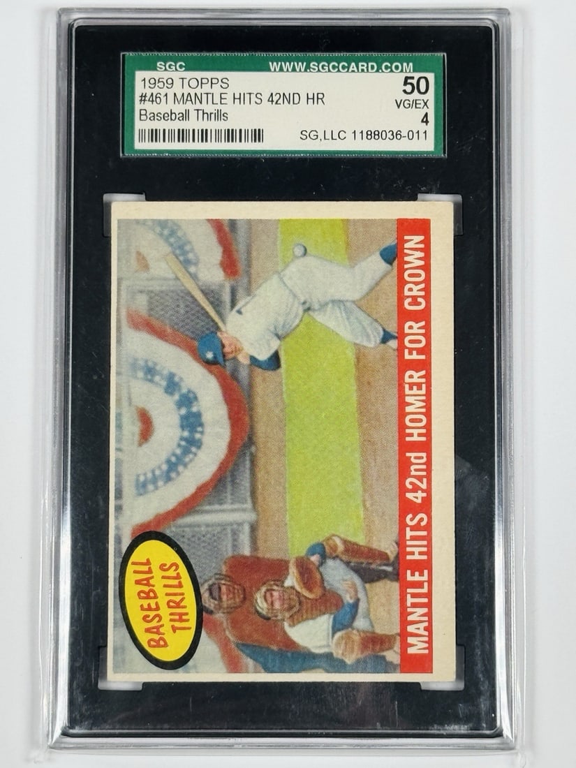 4 1959 TOPPS MANTLE HITS 42ND HR FOR CROWN #461 BASEBALL THRILLS SGC (1 of 2)