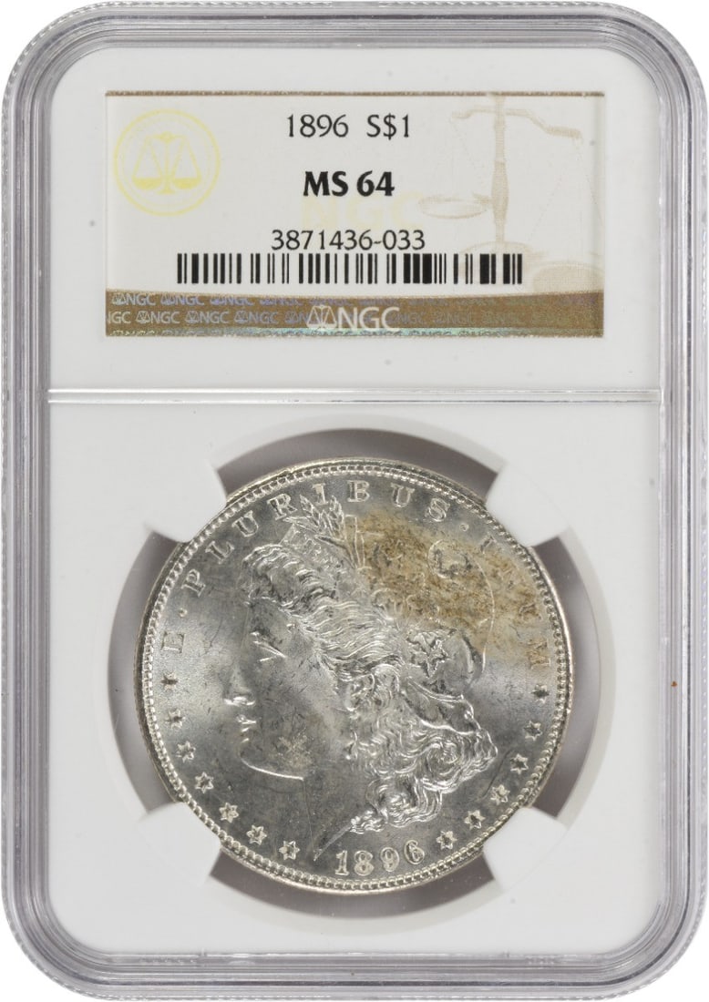 NGC 1896 Morgan Silver Dollar MS64: NGC 1896 Morgan Silver Dollar MS64 This listing features NGC 1896 Morgan Silver Dollar MS64. Item specifics are provided below. Item Specifics: Country Of Origin: United States Certification: NGC