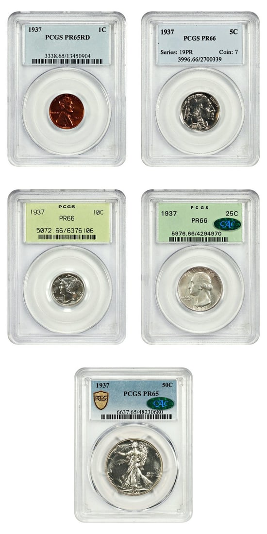 Beautifully Matched - 1937 Proof Set 1C-50C PCGS PR65-PR66 - Proof Sets: Beautifully Matched - 1937 Proof Set 1C-50C PCGS PR65-PR66 - Proof Sets This listing features Beautifully Matched - 1937 Proof Set 1C-50C PCGS PR65-PR66 - Proof Sets. Item specifics are provided